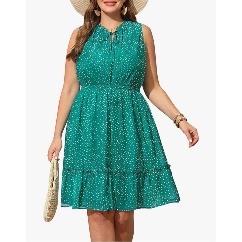 NEW Tie Crewneck Sleeveless Chiffon Ruffle Flowy Dress 16